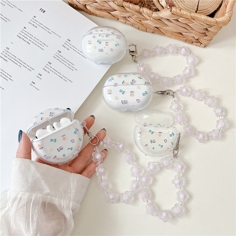 Small Floral Butterfly Wireless Bluetooth Headphone Set Transparent Silicone Soft Box