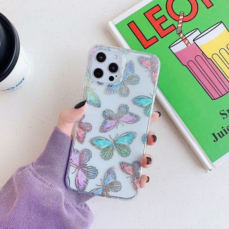 Compatible with Apple, Laser Butterfly Floral Suitable For Iphone1112 Mobile Phone Shell XS Apple 78plus Allinclusive Soft Cover XR