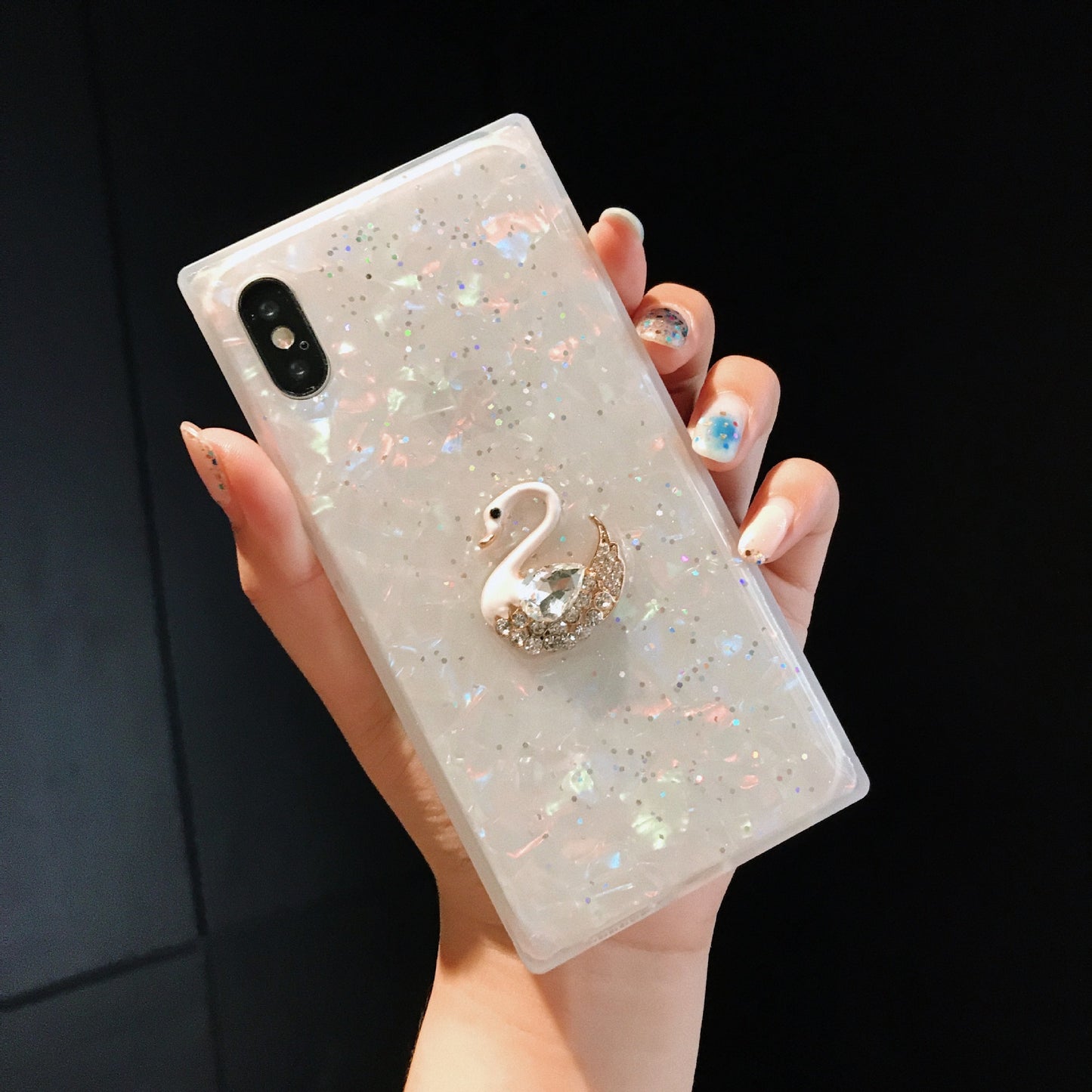 Compatible With Compatible With Square Shell Mobile Phone Shell Drop Glue Bee Stick Drill Fashion Personality Hard Shell