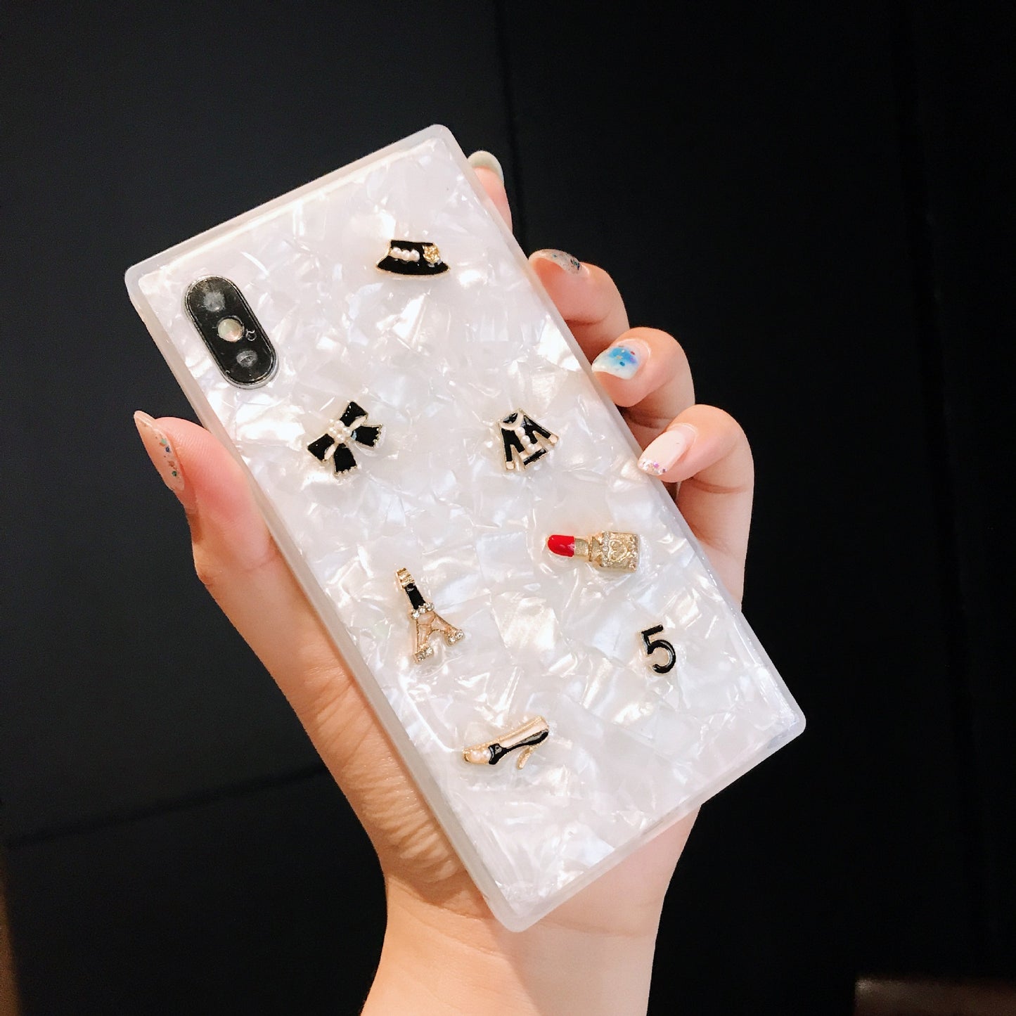 Compatible With Compatible With Square Shell Mobile Phone Shell Drop Glue Bee Stick Drill Fashion Personality Hard Shell