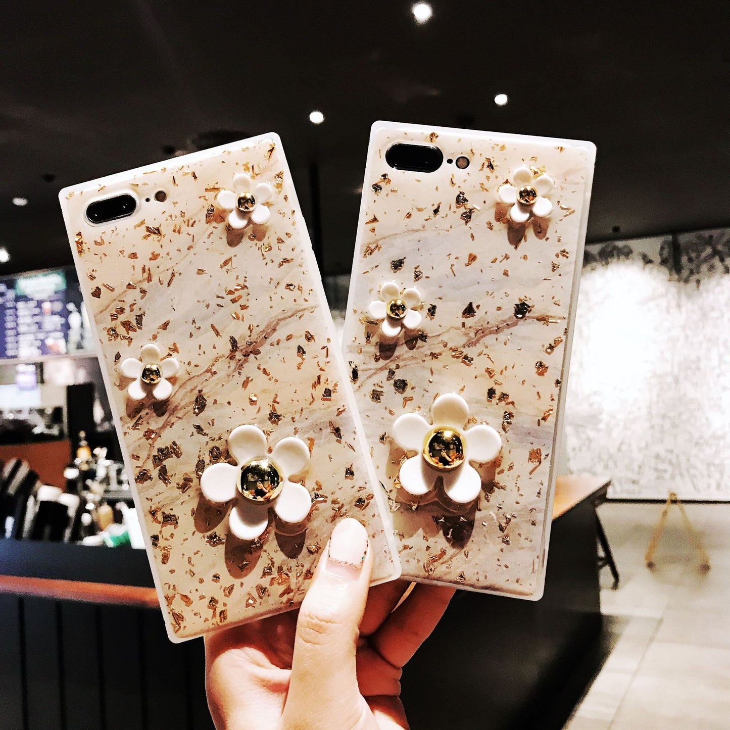 Compatible With Compatible With Square Shell Mobile Phone Shell Drop Glue Bee Stick Drill Fashion Personality Hard Shell