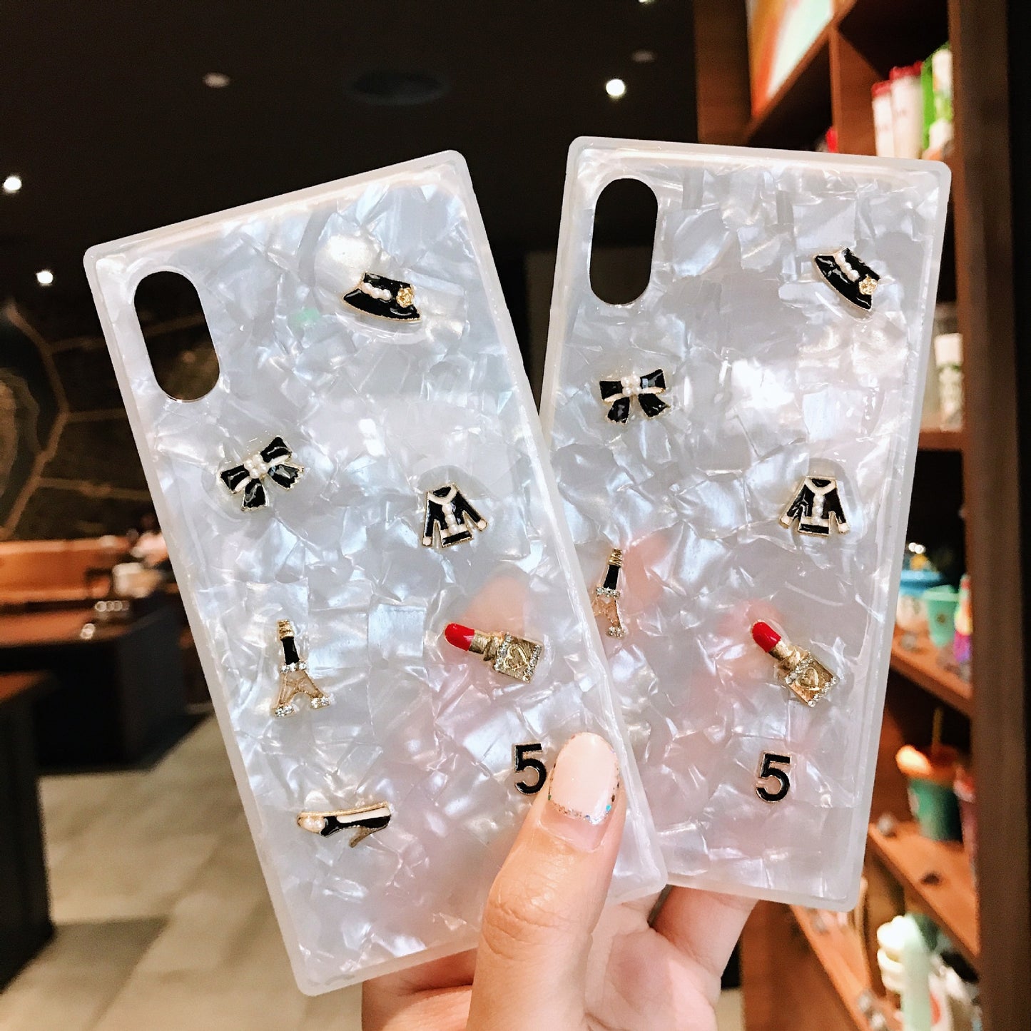 Compatible With Compatible With Square Shell Mobile Phone Shell Drop Glue Bee Stick Drill Fashion Personality Hard Shell