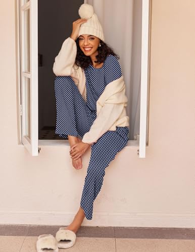 Ekouaer 2 Pack Women's Pajama Set Soft Long Sleeve Sleepwear Loungewear Pjs Sets with Pockets