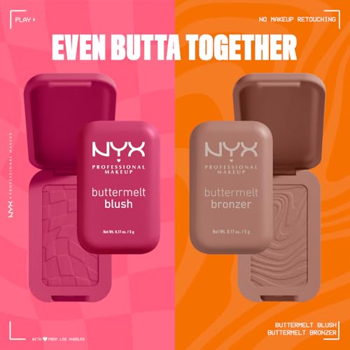 NYX Professional Makeup Buttermelt Blush, Buttery Soft Powder Blush, Up to 12 H Wear, Fade & Transfer Resistant, With Mango, Almond & Shea Butters, Shade: Getting Butta