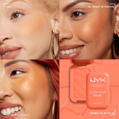 NYX Professional Makeup Buttermelt Blush, Buttery Soft Powder Blush, Up to 12 H Wear, Fade & Transfer Resistant, With Mango, Almond & Shea Butters, Shade: Getting Butta