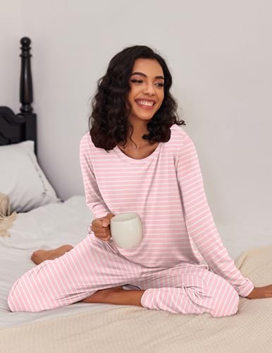 Ekouaer 2 Pack Women's Pajama Set Soft Long Sleeve Sleepwear Loungewear Pjs Sets with Pockets