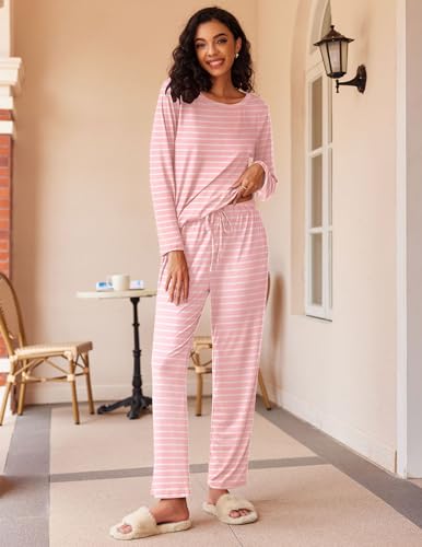 Ekouaer 2 Pack Women's Pajama Set Soft Long Sleeve Sleepwear Loungewear Pjs Sets with Pockets