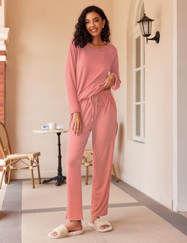 Ekouaer 2 Pack Women's Pajama Set Soft Long Sleeve Sleepwear Loungewear Pjs Sets with Pockets