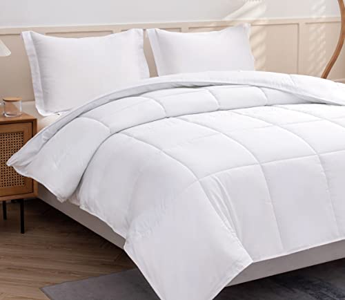 King Size Comforter Set 3 PCs Soft Quilted Down Alternative Comforter with Pillow Shams - Bedding Set, Machine Washable (King, Drak Blue)