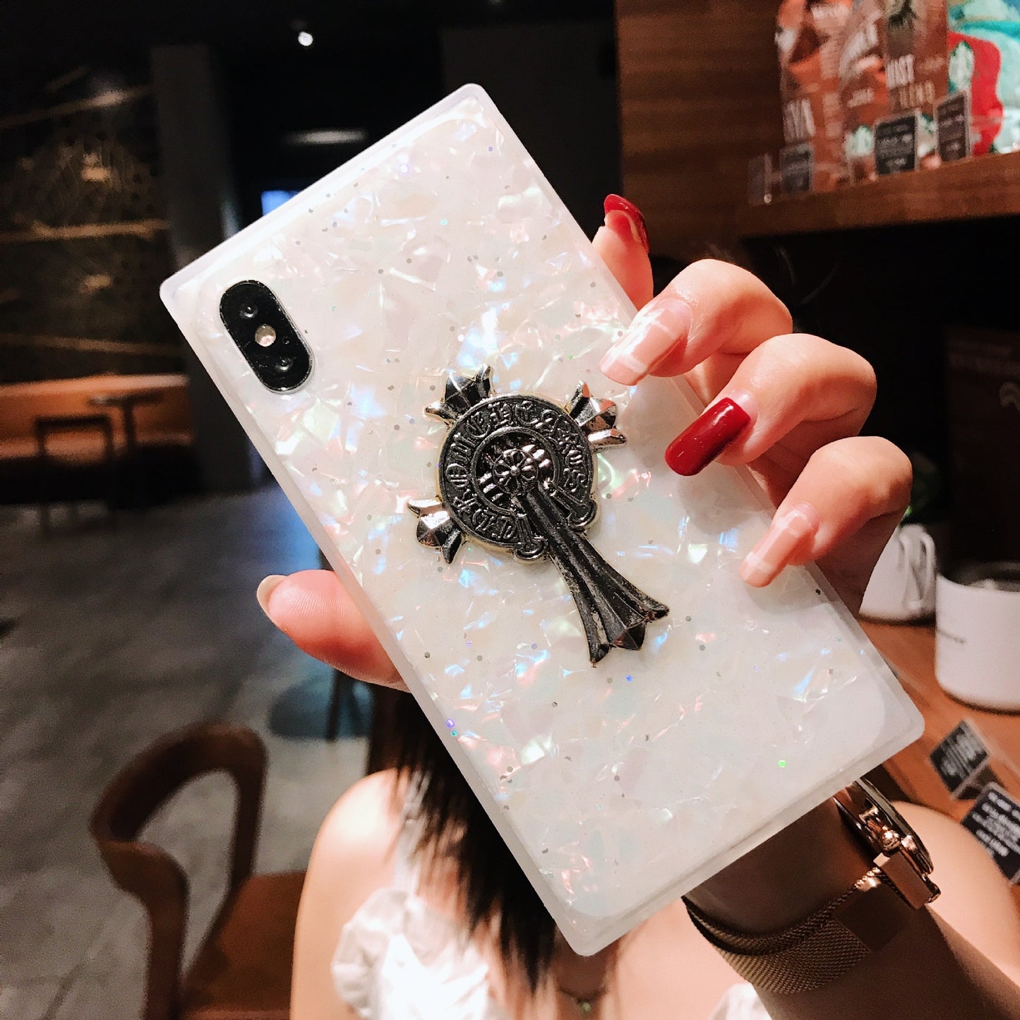 Compatible With Compatible With Square Shell Mobile Phone Shell Drop Glue Bee Stick Drill Fashion Personality Hard Shell