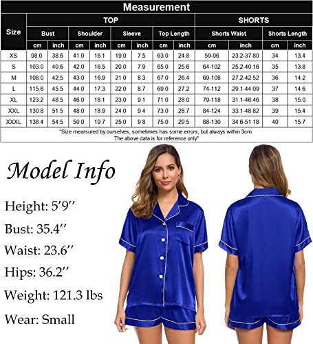 SWOMOG Womens Silk Satin Pajamas Set Short Sleeve Button Down Sleepwear Loungewear 2 Pcs Pj Sets