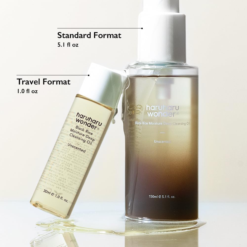 Haruharu Wonder Black Rice Moisture Deep Cleansing Oil 5.1 fl.oz / 150ml | Korean Facial Cleanser, Makeup Remover | Vegan, Cruelty Free | Jojoba Seed Oil, Macadamia Seed Oil