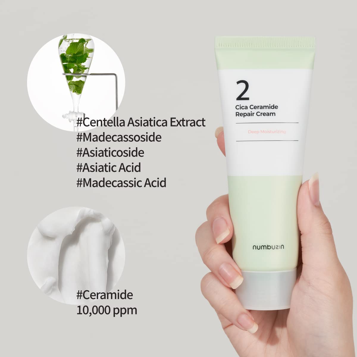 numbuzin No.2 Cica Ceramide Repair Cream | Facial Moisturizer, Strengthen Skin Barrier, Centella Asiatica, Real Ceramide, Butter Texture | Korean Skin Care for Face, 2.02 fl oz, 60ml