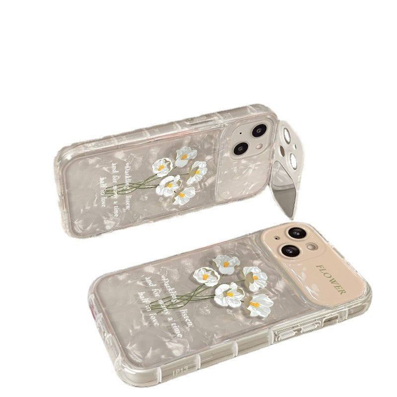 Flip Mirror Niche Flower Gradient Sequin Phone Case