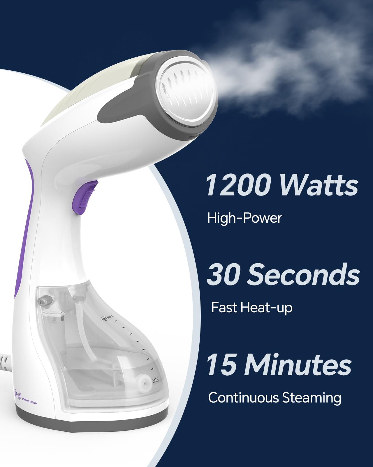 BEAUTURAL 1200-Watt Handheld Steamer for Clothes, 30-Second Heat-up, 8.79-Ounce Water Tank, Aqua