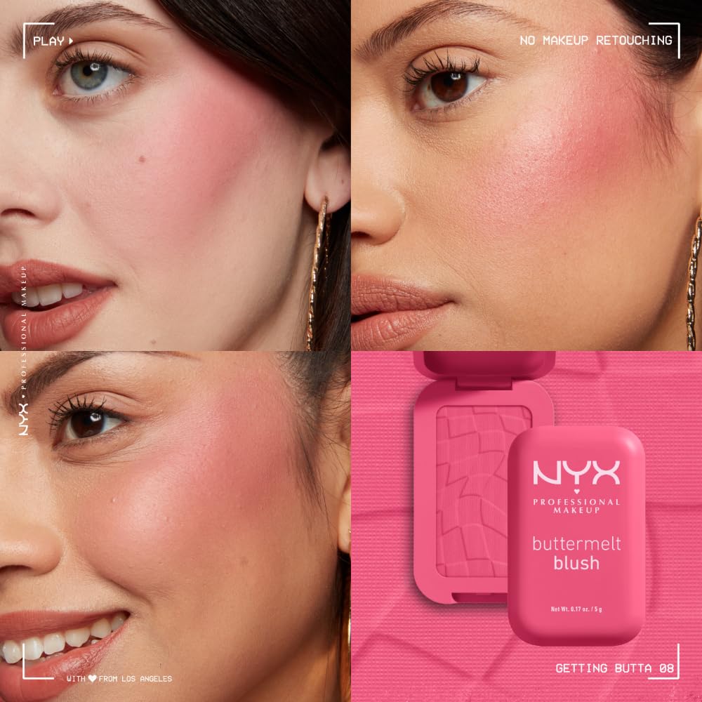 NYX Professional Makeup Buttermelt Blush, Buttery Soft Powder Blush, Up to 12 H Wear, Fade & Transfer Resistant, With Mango, Almond & Shea Butters, Shade: Getting Butta