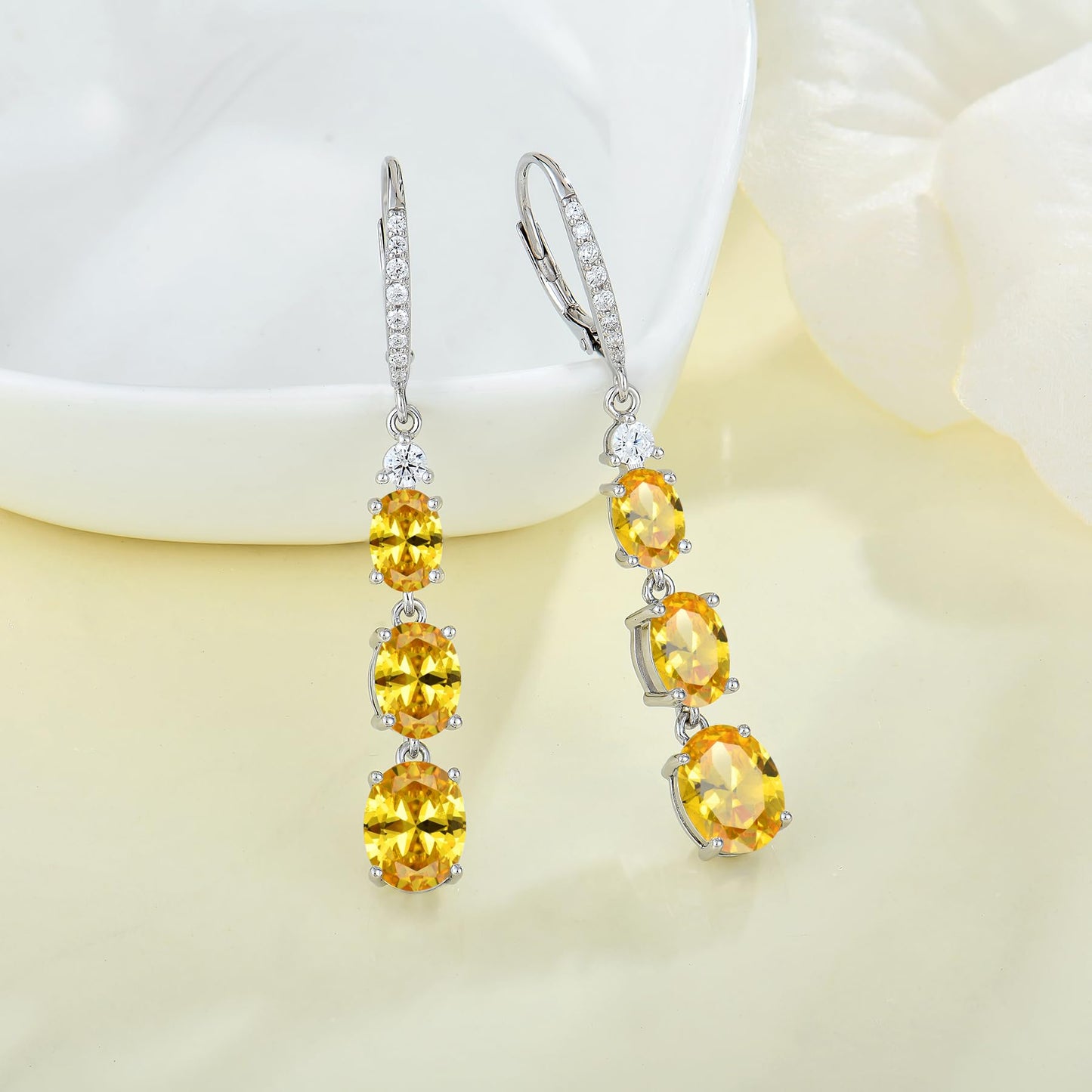 Aprila Women 925 Sterling Silver Birthstone 3-stone Leverback Drop Dangle Earrings with 5A Cubic Zirconia Jewelry for Her