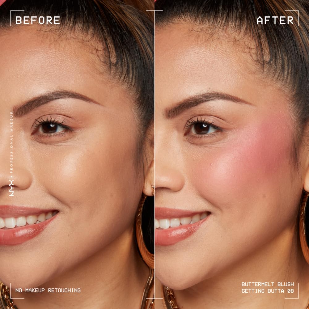 NYX Professional Makeup Buttermelt Blush, Buttery Soft Powder Blush, Up to 12 H Wear, Fade & Transfer Resistant, With Mango, Almond & Shea Butters, Shade: Getting Butta