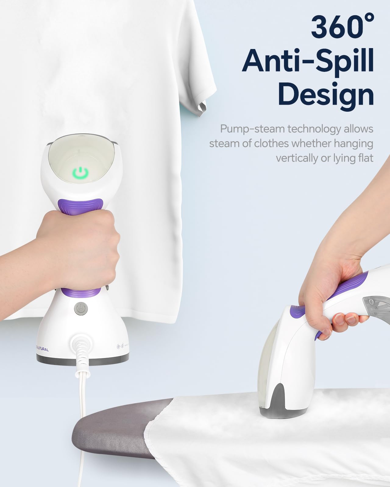 BEAUTURAL 1200-Watt Handheld Steamer for Clothes, 30-Second Heat-up, 8.79-Ounce Water Tank, Aqua