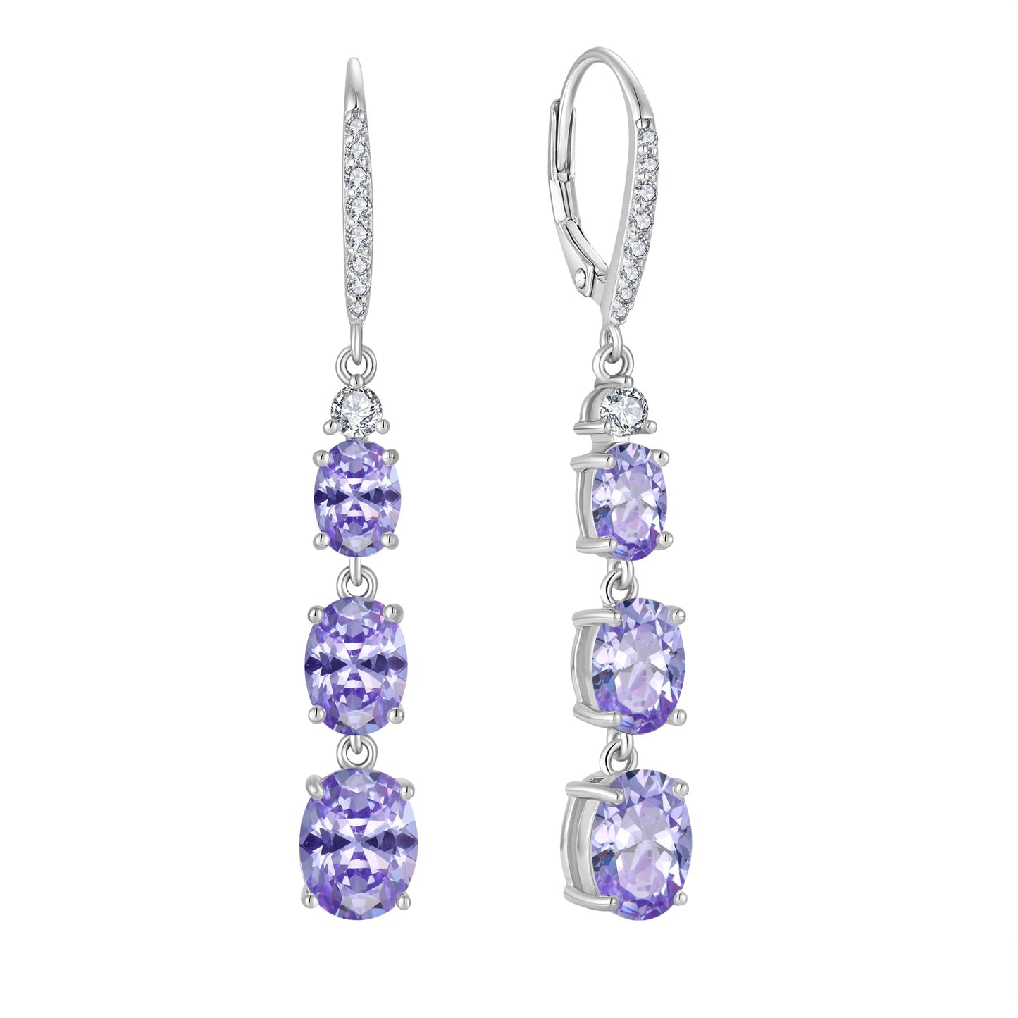 Aprila Women 925 Sterling Silver Birthstone 3-stone Leverback Drop Dangle Earrings with 5A Cubic Zirconia Jewelry for Her