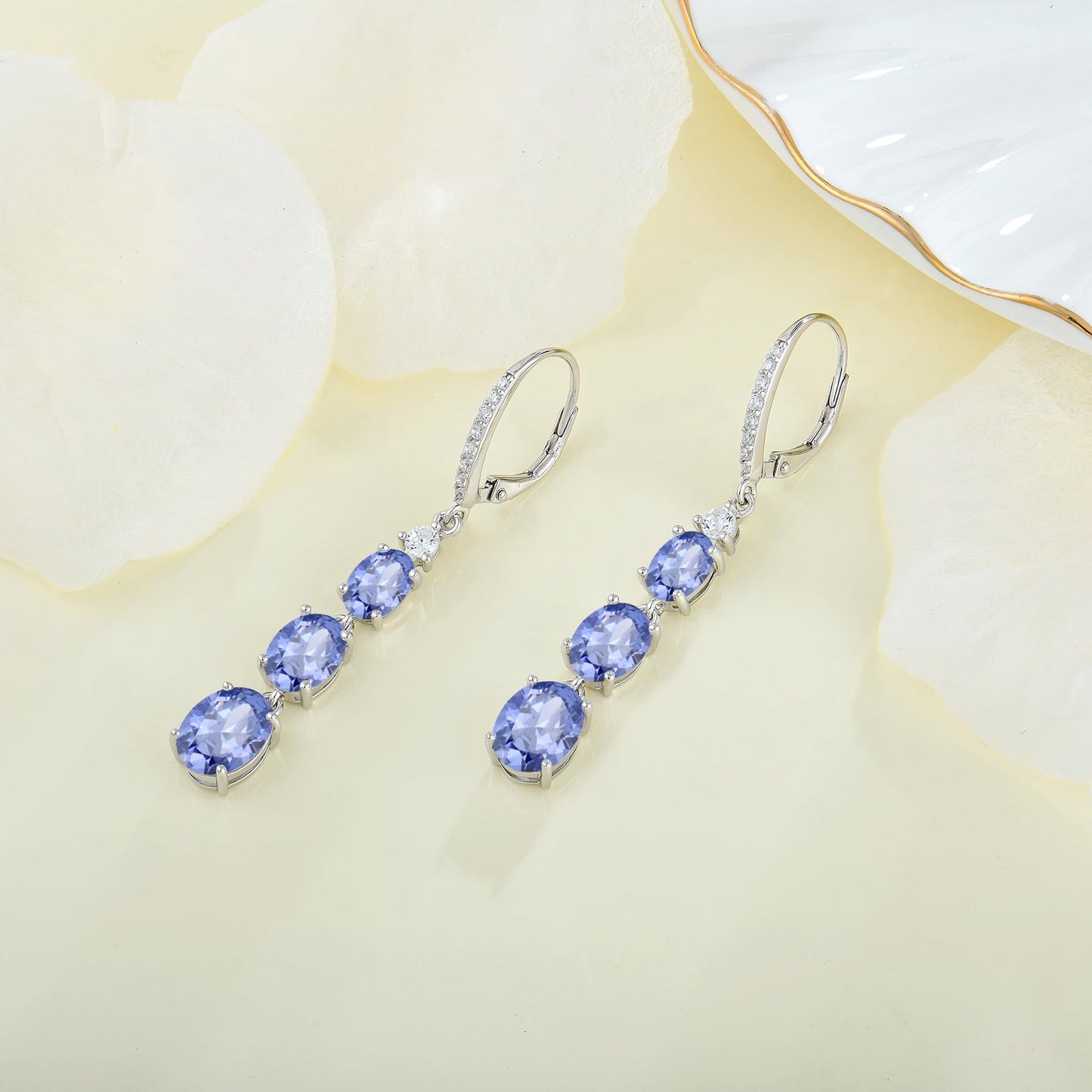 Aprila Women 925 Sterling Silver Birthstone 3-stone Leverback Drop Dangle Earrings with 5A Cubic Zirconia Jewelry for Her