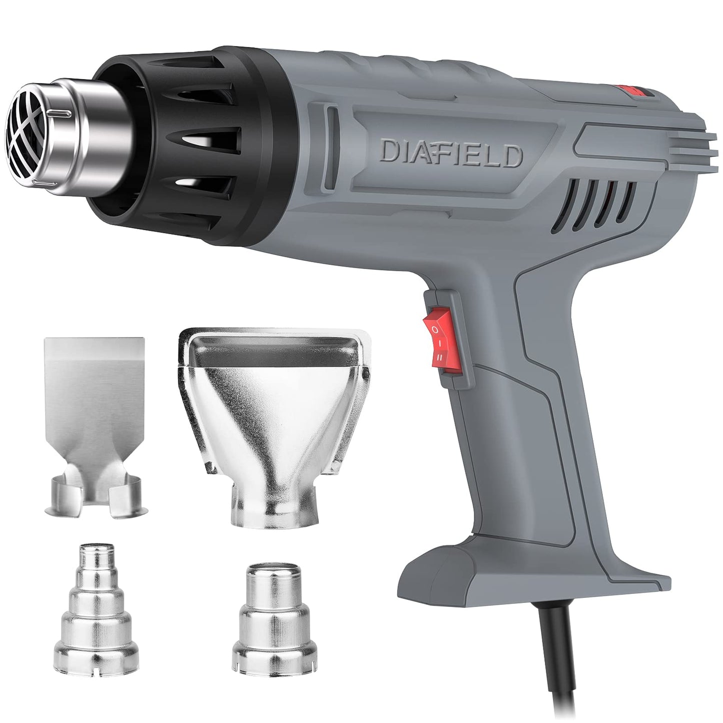 DIAFIELD 1850W Heat Gun 10 Variable Temperature Settings 112℉~1202℉(44℃- 650℃), Fast Heat Hot Air Gun, Durable & Overload Protection, with 4 Nozzels for Shrink Wrap, Vinyl, Crafts, Epoxy Resin(5.9FT)