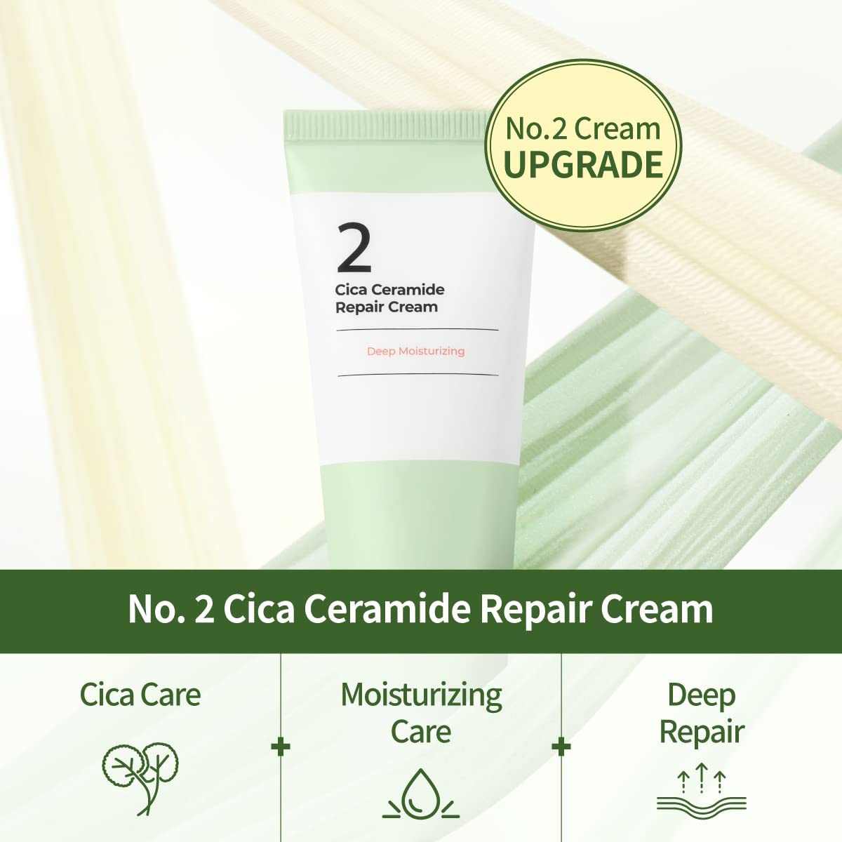 numbuzin No.2 Cica Ceramide Repair Cream | Facial Moisturizer, Strengthen Skin Barrier, Centella Asiatica, Real Ceramide, Butter Texture | Korean Skin Care for Face, 2.02 fl oz, 60ml