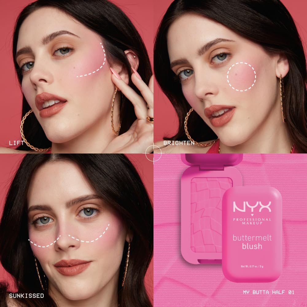 NYX Professional Makeup Buttermelt Blush, Buttery Soft Powder Blush, Up to 12 H Wear, Fade & Transfer Resistant, With Mango, Almond & Shea Butters, Shade: Getting Butta