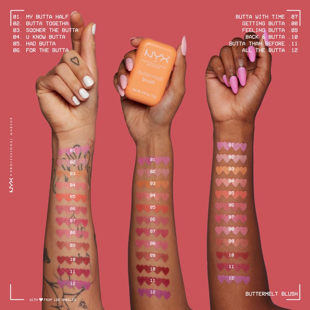 NYX Professional Makeup Buttermelt Blush, Buttery Soft Powder Blush, Up to 12 H Wear, Fade & Transfer Resistant, With Mango, Almond & Shea Butters, Shade: Getting Butta