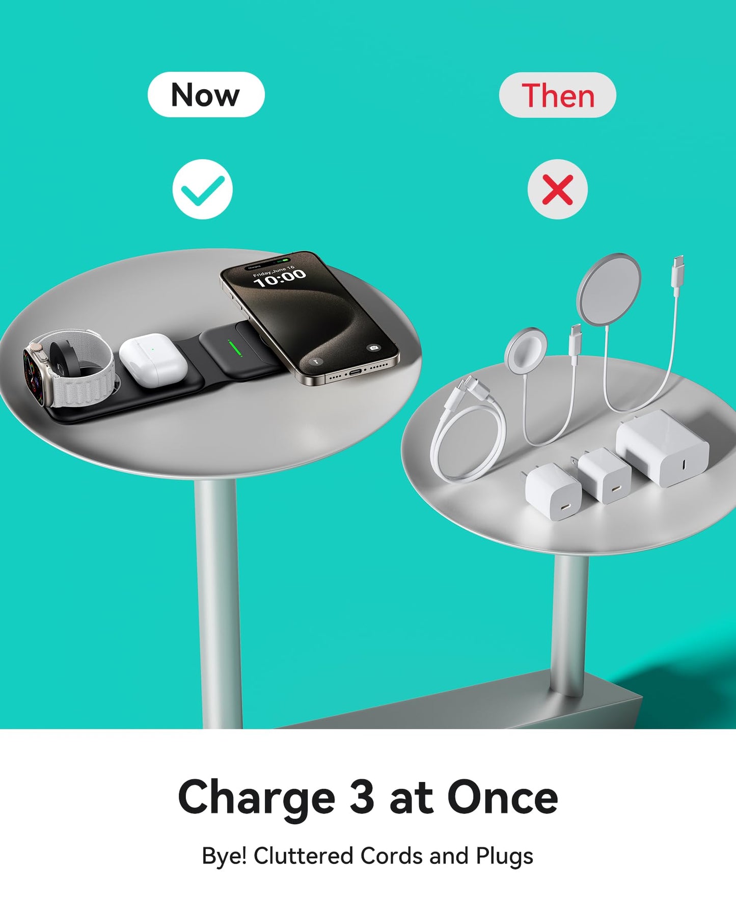 INIU 3 in 1 Wireless Charger for Apple Multiple Device, Magnetic Foldable Mag-Safe Charger, Fast Travel Wireless Charging Station for iPhone 16/15/14/13 Series, Apple Watch, AirPods(Adapter Included)