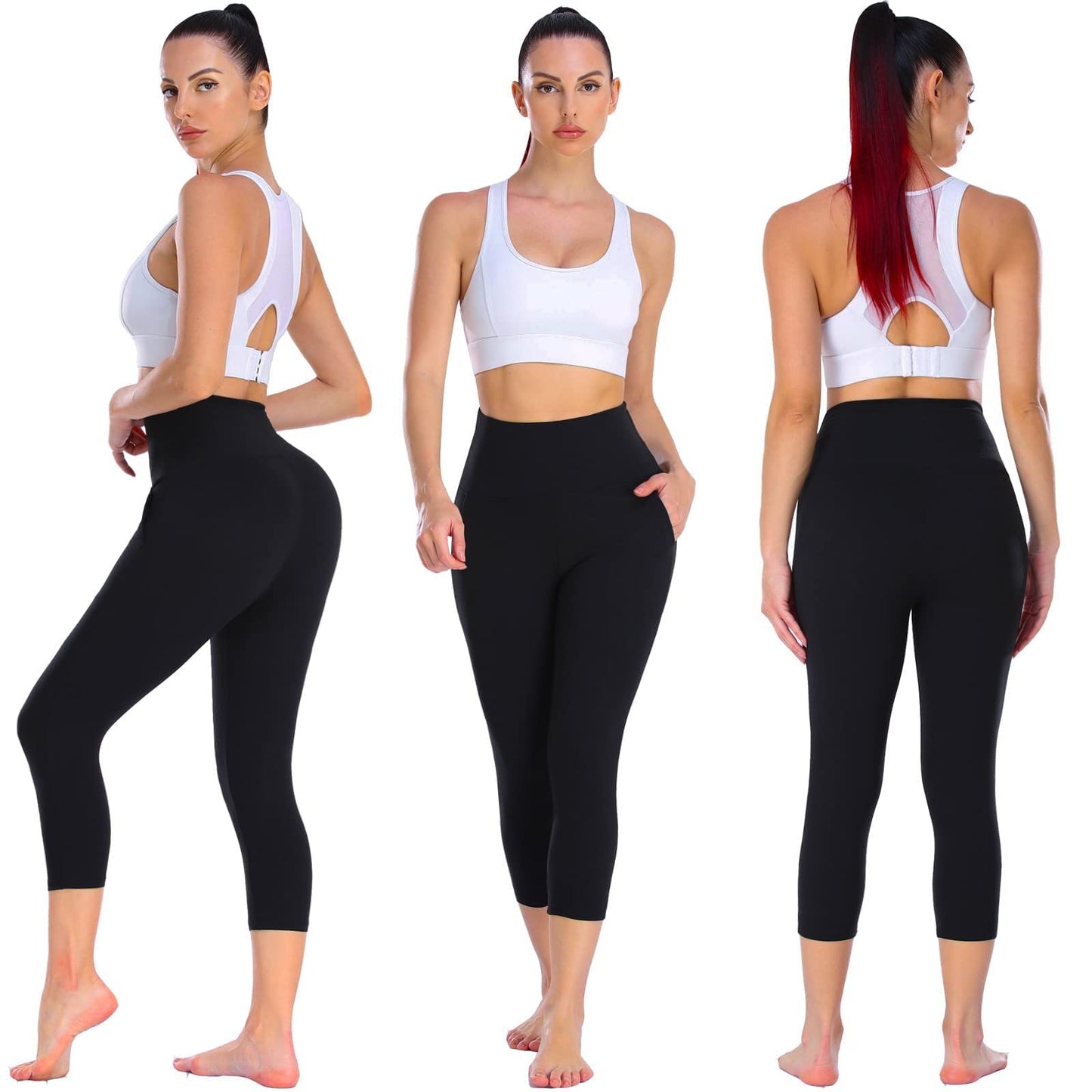 DHSO 3 Pack Leggings for Women, High Waist Tummy Control Yoga Pants Non See-Through Workout Running Tights