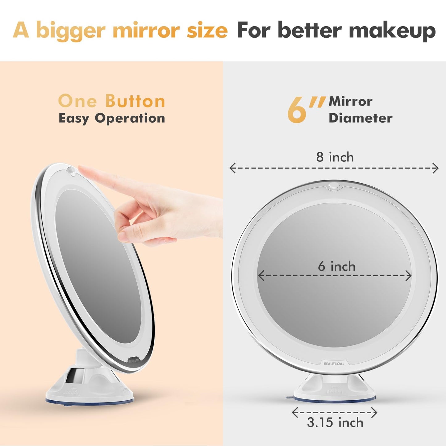 BEAUTURAL 10X Magnifying Makeup Mirror with LED, Lighted Magnifying Vanity Makeup Mirror for Home Tabletop Bathroom Shower Travel, 360 Degree Rotation, Powerful Suction Cup