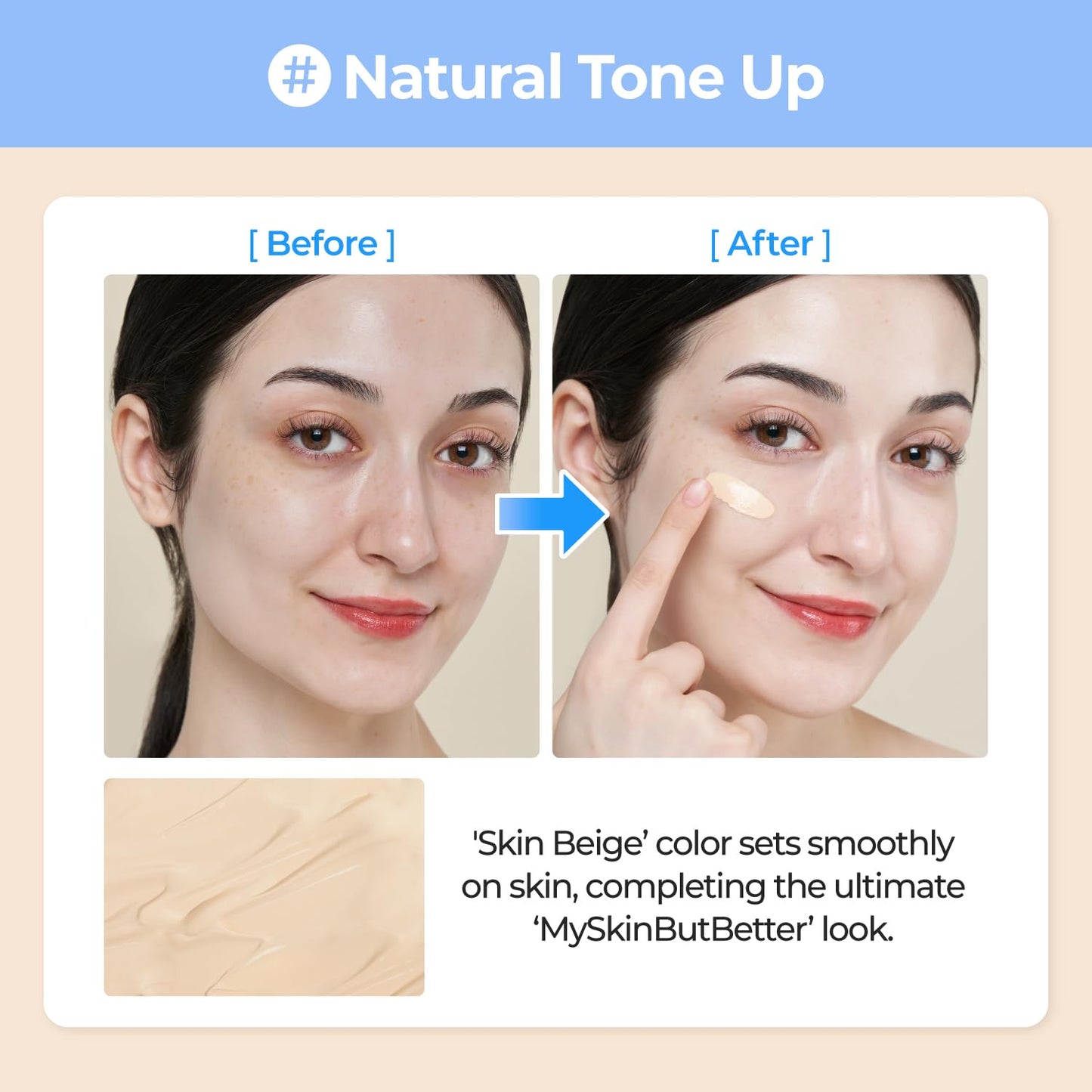 numbuzin No.3 Porcelain Base-skip Tone Up Beige | Powdery Finish, Light, Natural Coverage, Tinted, Beige Color | 1.69 fl oz / 50ml