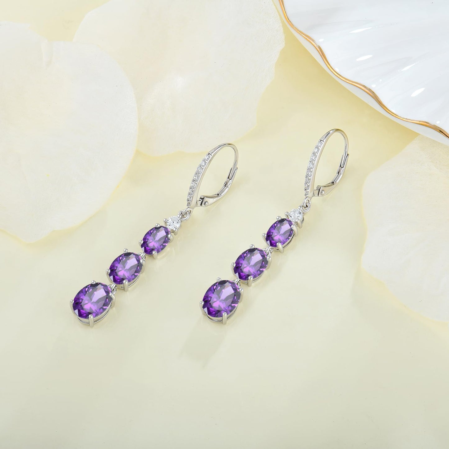 Aprila Women 925 Sterling Silver Birthstone 3-stone Leverback Drop Dangle Earrings with 5A Cubic Zirconia Jewelry for Her