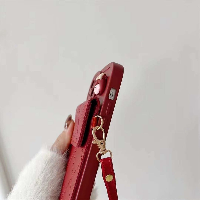 New Year Red Crossbody Card Holder With Lanyard