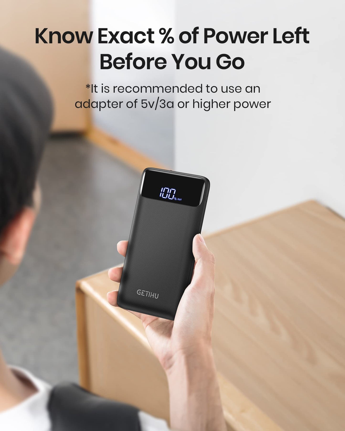 GETIHU Power Bank, 10000mAh USB C in & Out Portable Charger, 3A Triple High-Speed LED Display Battery Pack with Flashlight Compatible with iPhone 15 14 13 12 X 11 Samsung S20 Google LG iPad, and More