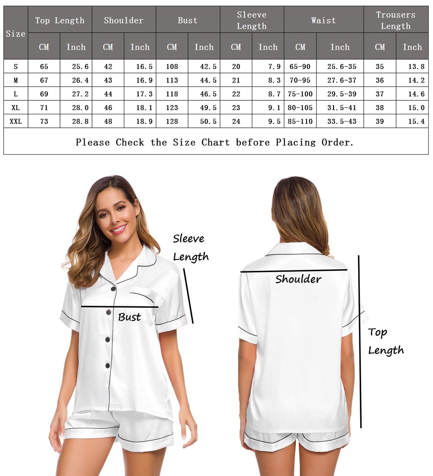 SWOMOG Womens Silk Satin Pajamas Set Short Sleeve Button Down Sleepwear Loungewear 2 Pcs Pj Sets