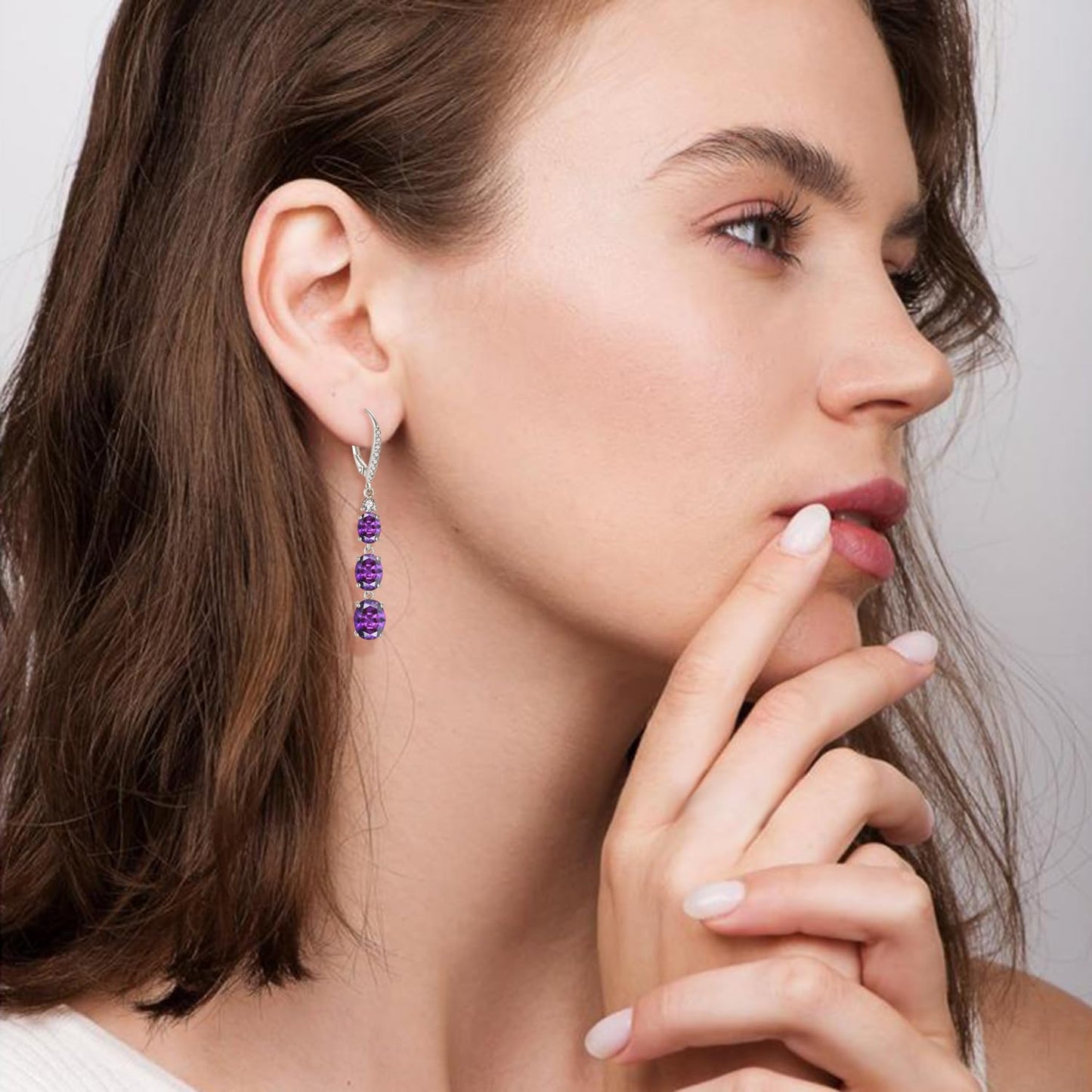 Aprila Women 925 Sterling Silver Birthstone 3-stone Leverback Drop Dangle Earrings with 5A Cubic Zirconia Jewelry for Her