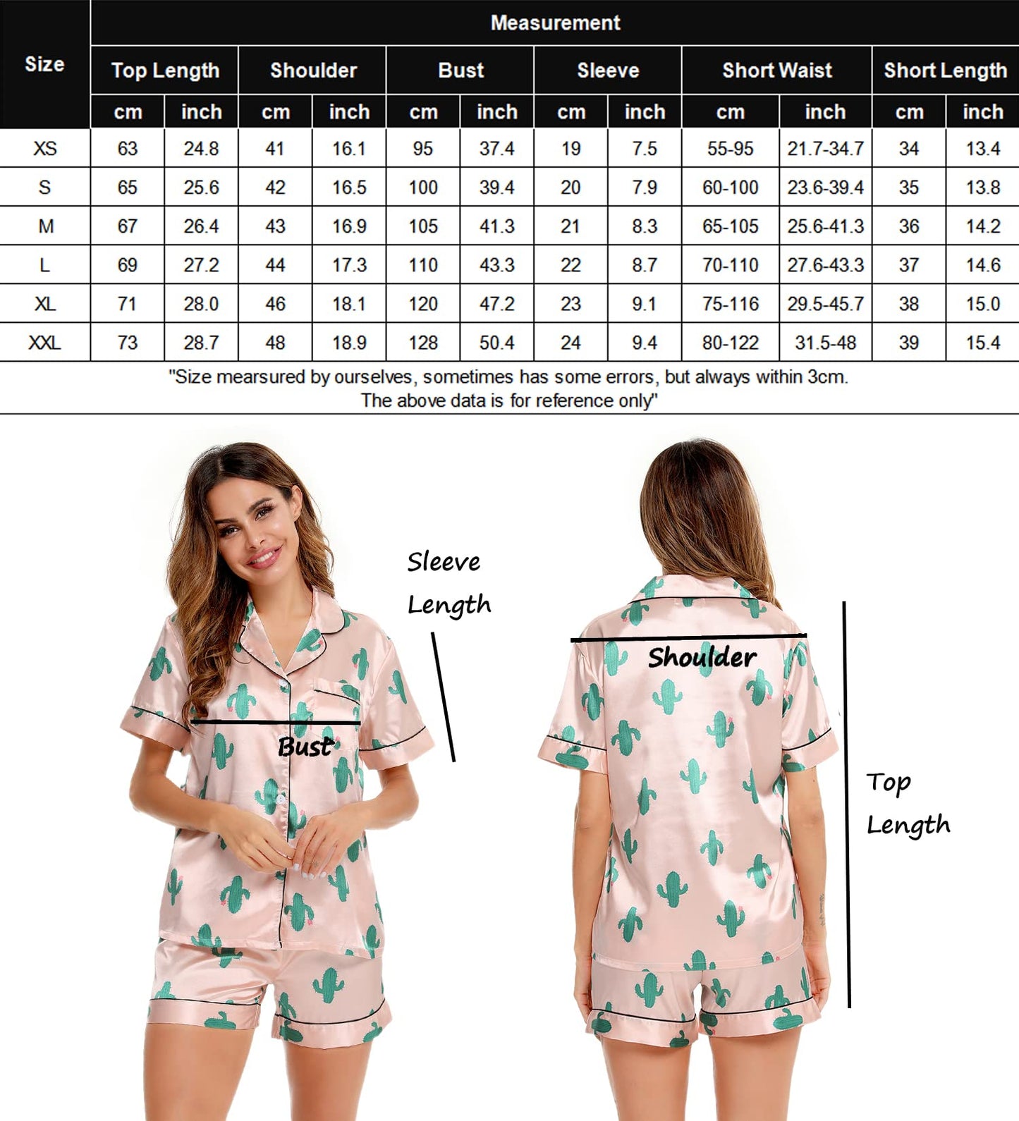 SWOMOG Womens Silk Satin Pajamas Set Short Sleeve Button Down Sleepwear Loungewear 2 Pcs Pj Sets