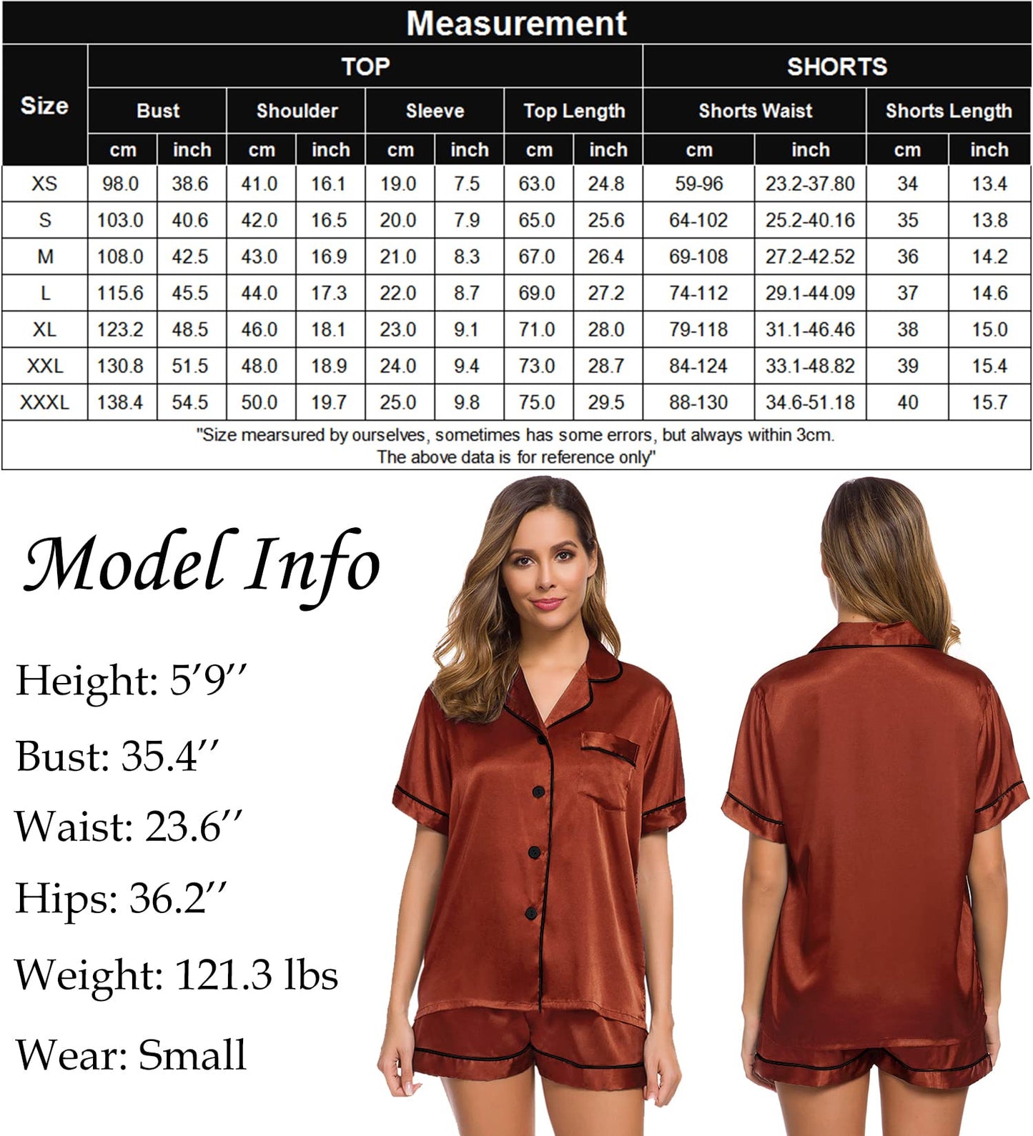 SWOMOG Womens Silk Satin Pajamas Set Short Sleeve Button Down Sleepwear Loungewear 2 Pcs Pj Sets