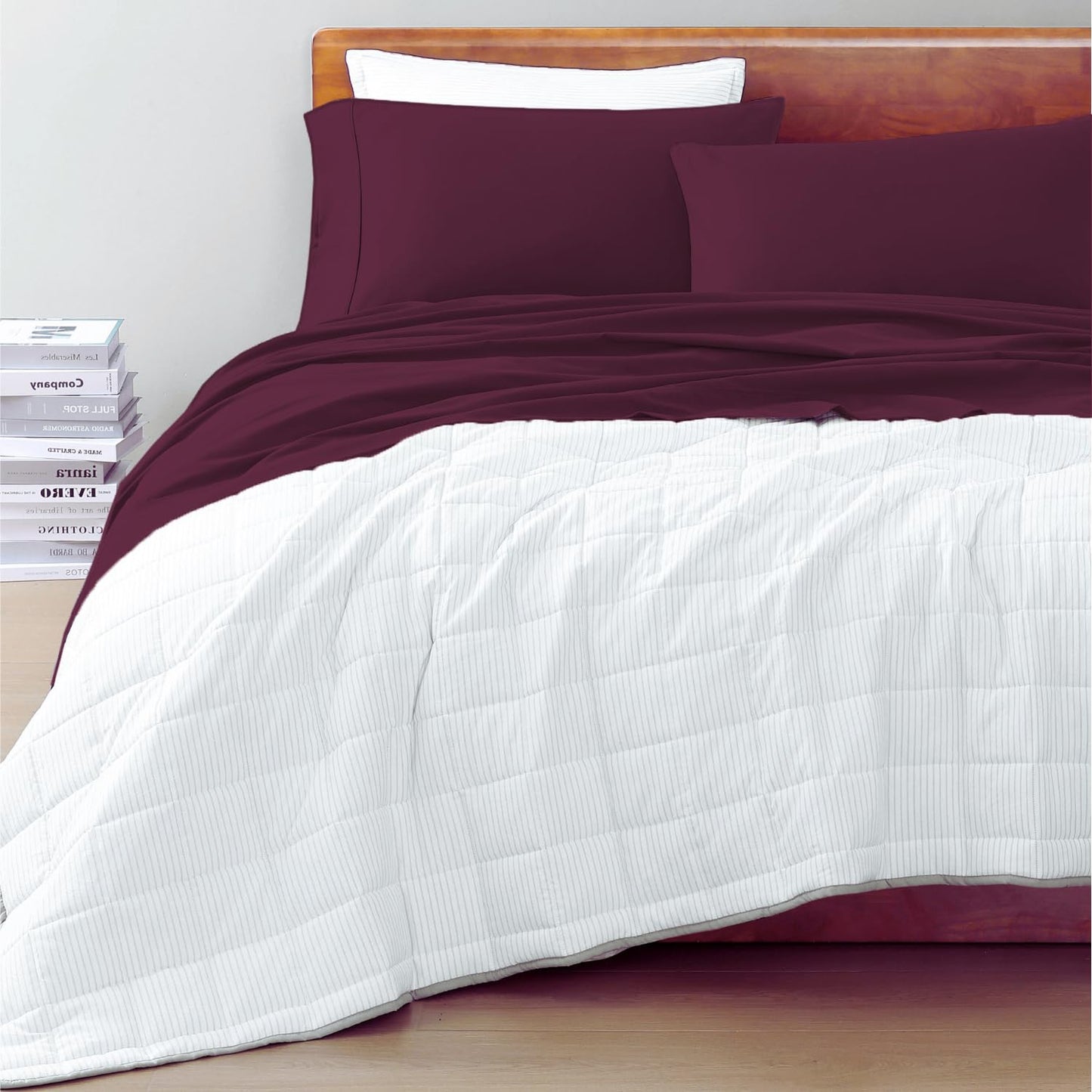 Queen Size Bed Sheets, 100% Organic Cotton Percale Sheets, Soft Cooling Bed Sheets, Hotel Quality Queen Bed Sheet Set, Breatheble Queen Sheet Set Deep Pocket Upto 15" - Windsor Wine
