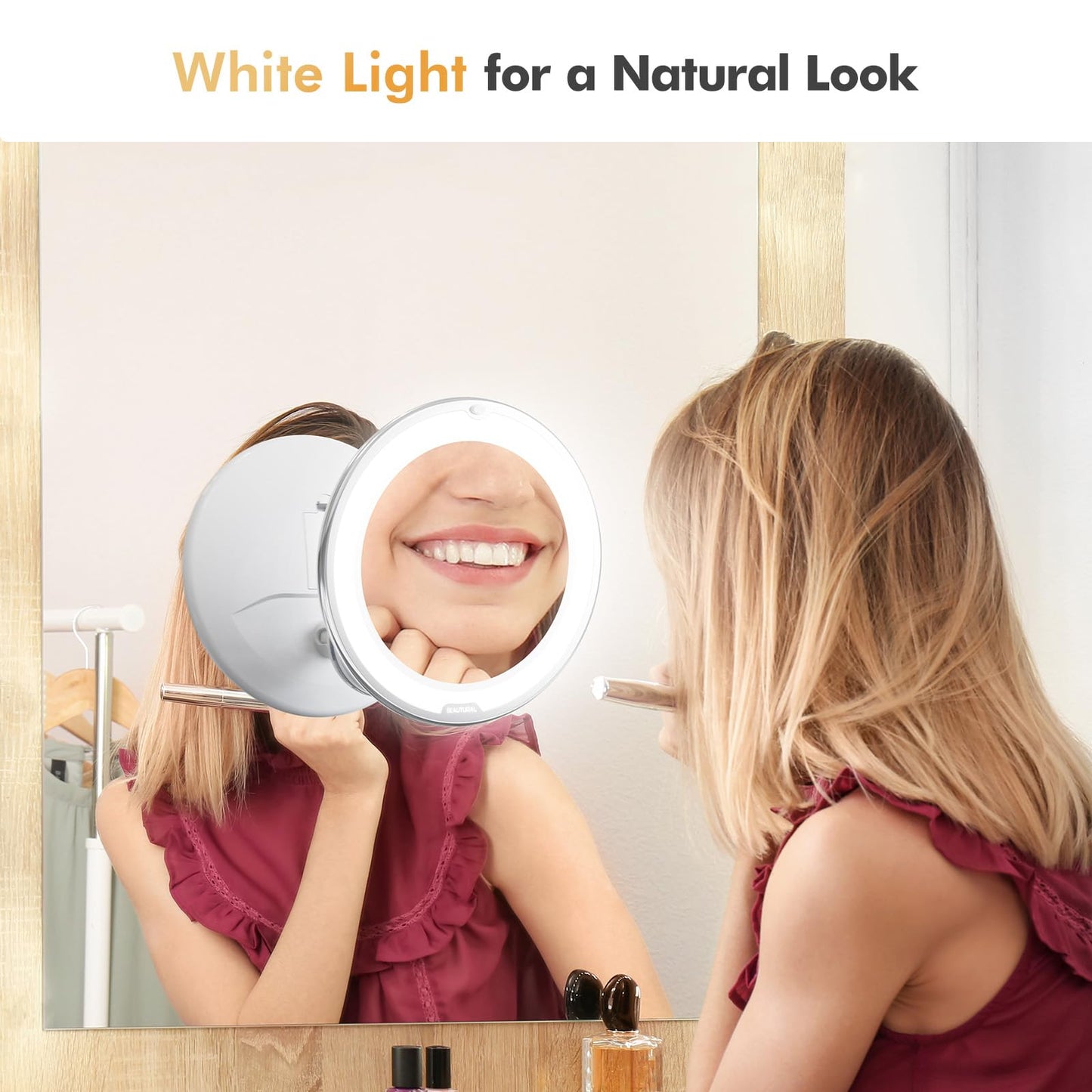 BEAUTURAL 10X Magnifying Makeup Mirror with LED, Lighted Magnifying Vanity Makeup Mirror for Home Tabletop Bathroom Shower Travel, 360 Degree Rotation, Powerful Suction Cup