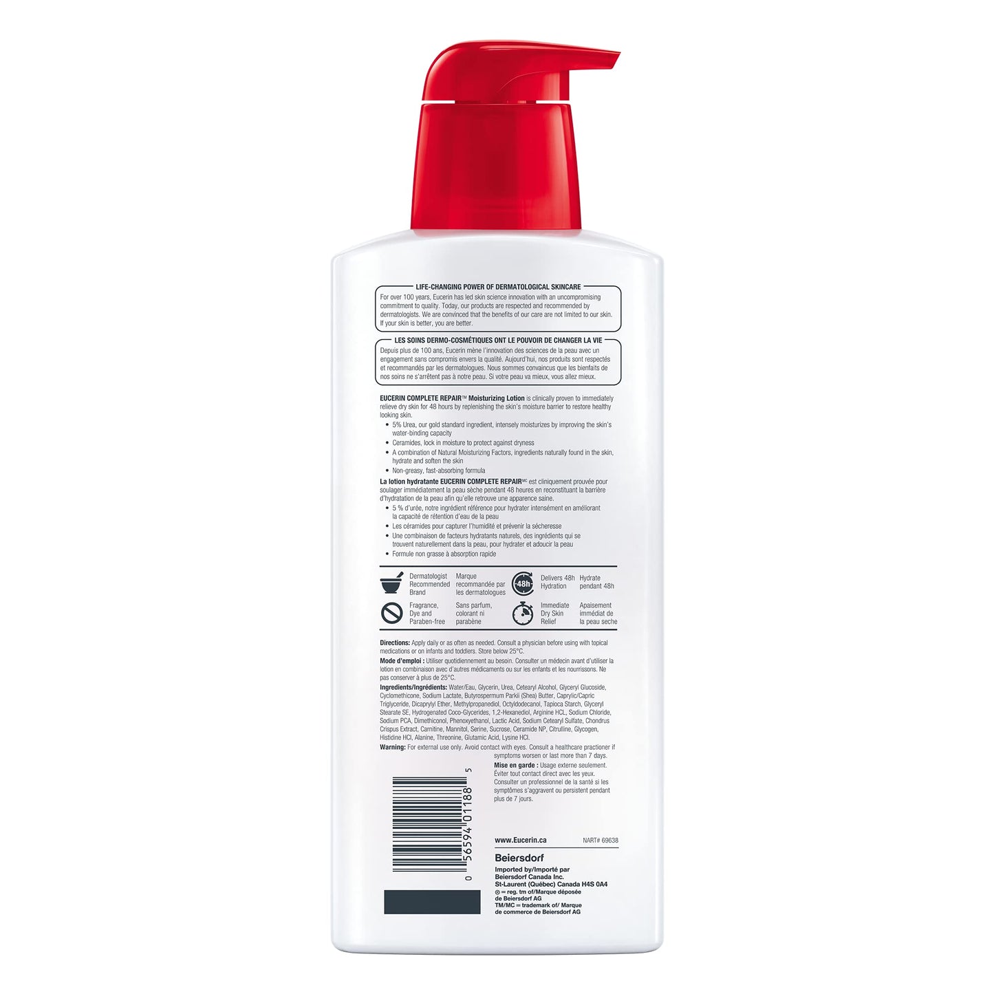 EUCERIN Complete Repair Moisturizing Lotion for Dry to Very Dry Skin, 5% Urea Lotion, Ceramide Lotion, Non Comedogenic and Non Greasy Body Lotion Fragrance Free, Dermatological Skin Care, 500mL