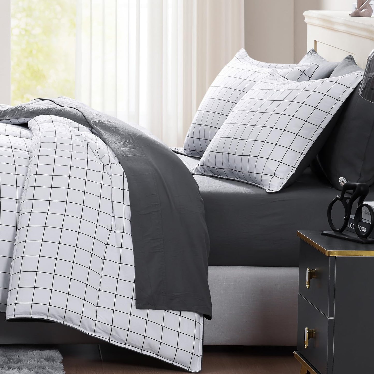 King Size Comforter Set Washed - 7 Pieces King Size Bed in A Bag, Bedding Sets with Comforters, Sheets, Pillowcases & Shams - Mineral