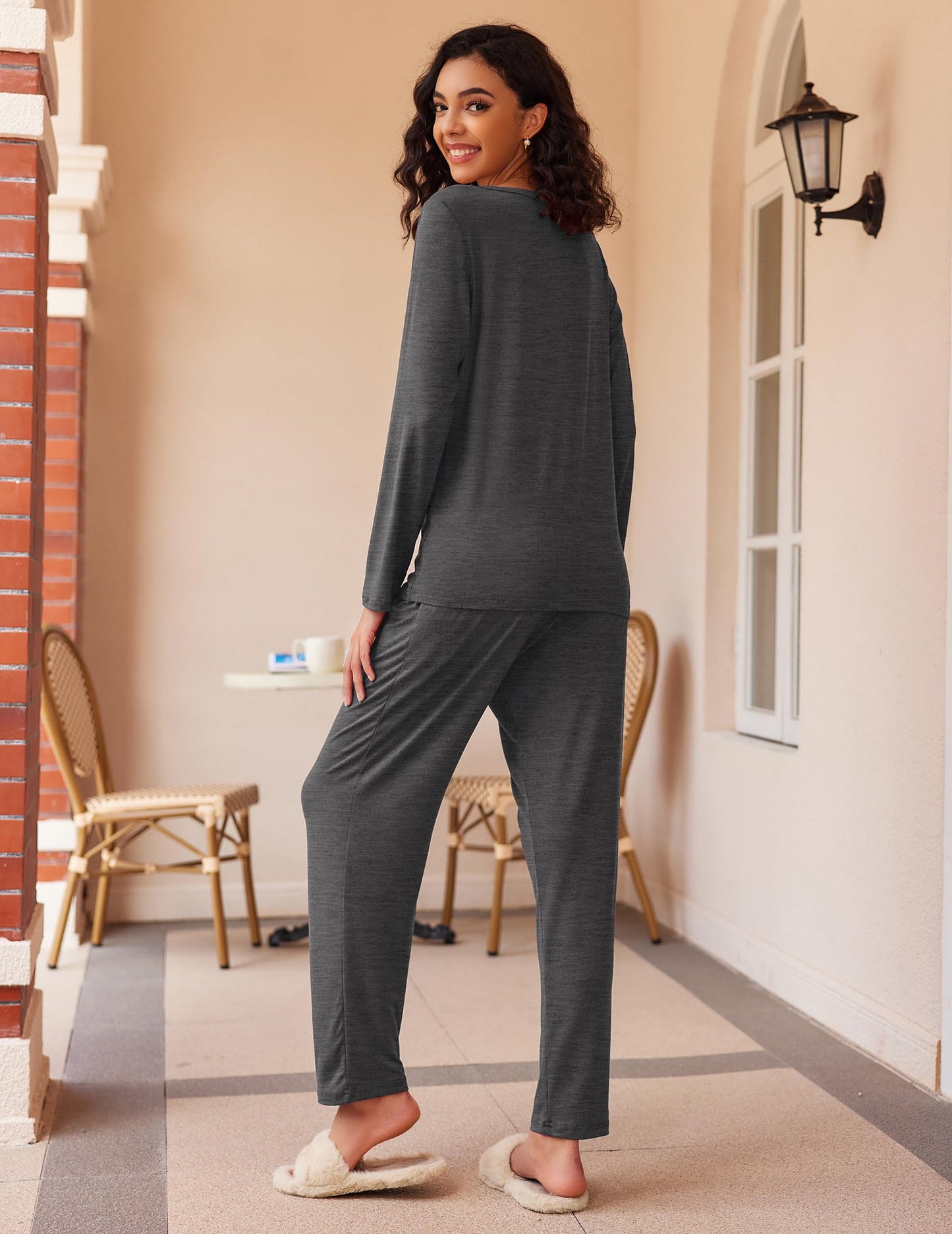 Ekouaer 2 Pack Women's Pajama Set Soft Long Sleeve Sleepwear Loungewear Pjs Sets with Pockets