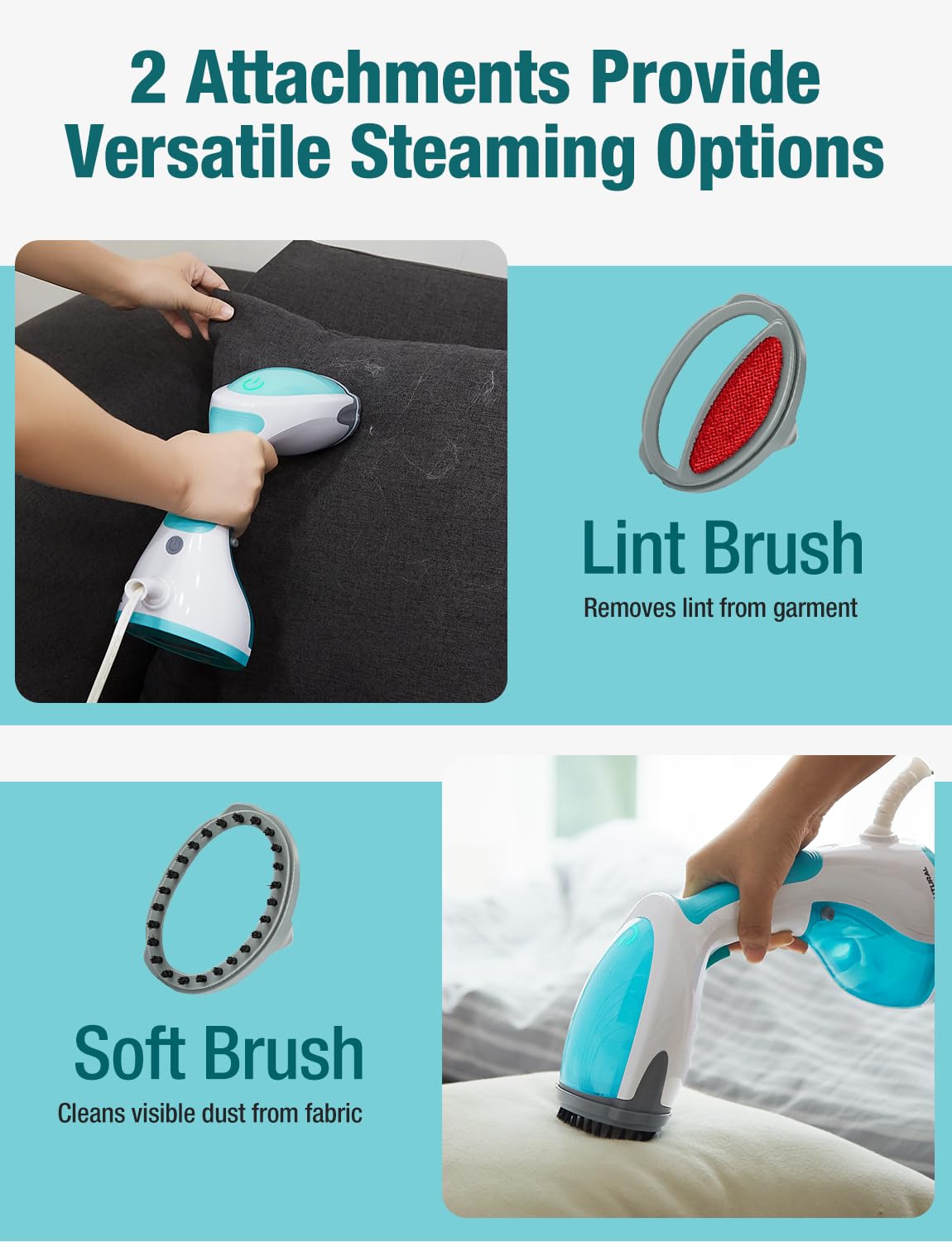BEAUTURAL 1200-Watt Handheld Steamer for Clothes, 30-Second Heat-up, 8.79-Ounce Water Tank, Aqua