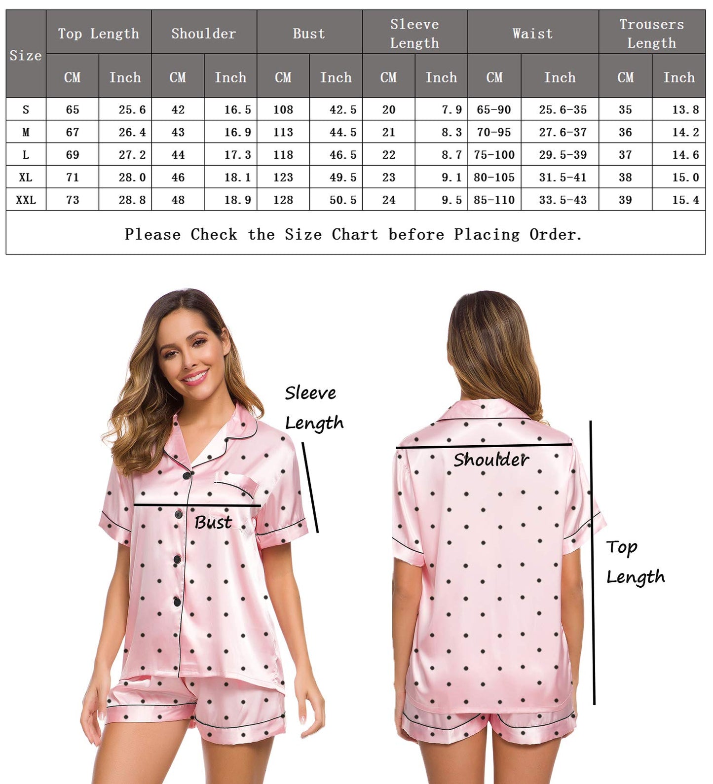 SWOMOG Womens Silk Satin Pajamas Set Short Sleeve Button Down Sleepwear Loungewear 2 Pcs Pj Sets