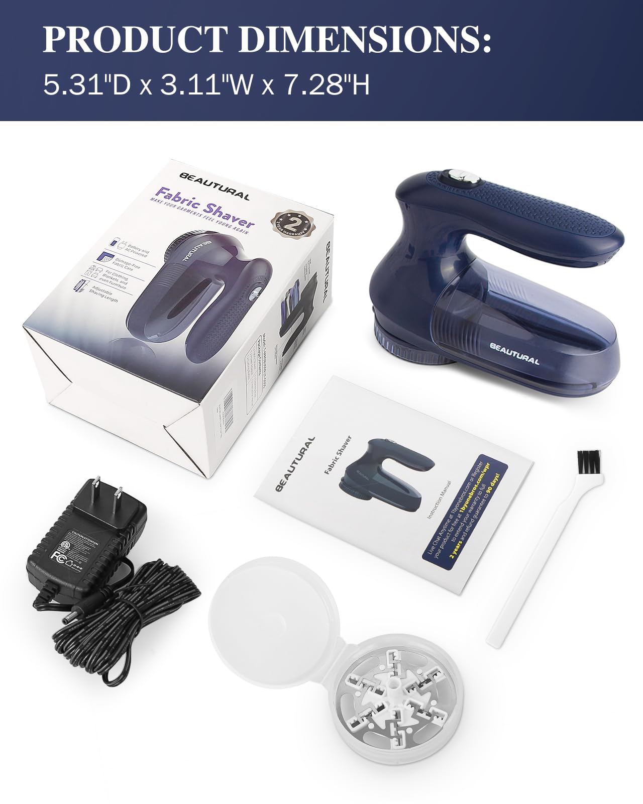 BEAUTURAL Lint Remover Fabric Shaver and Sweater Defuzzer with 2-Speeds, 2 Replaceable Stainless Steel Blades, Battery Operated