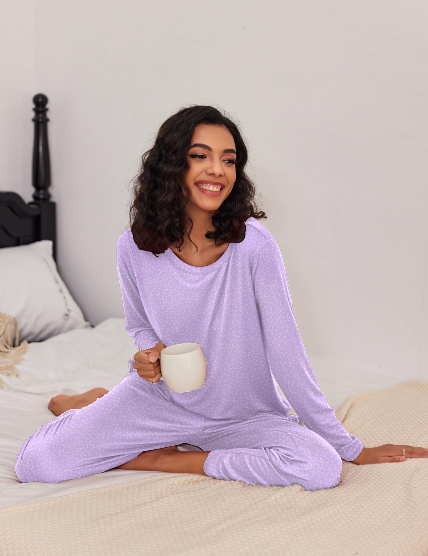 Ekouaer 2 Pack Women's Pajama Set Soft Long Sleeve Sleepwear Loungewear Pjs Sets with Pockets