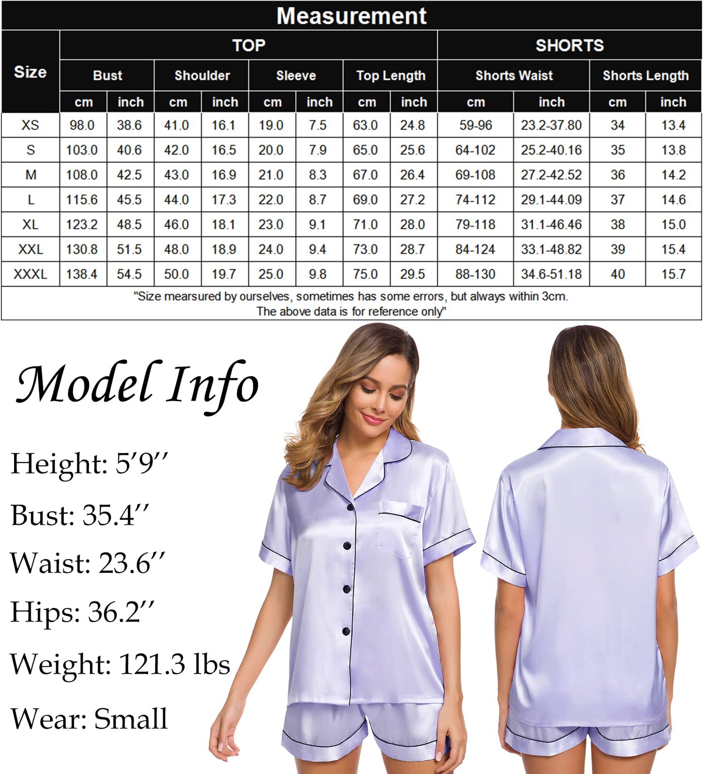 SWOMOG Womens Silk Satin Pajamas Set Short Sleeve Button Down Sleepwear Loungewear 2 Pcs Pj Sets